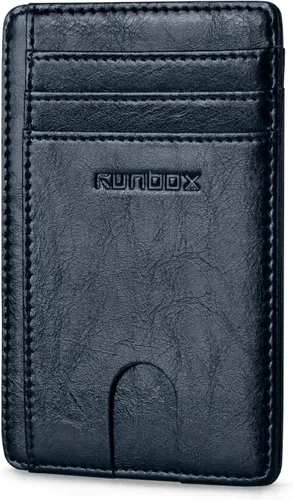 Miniatura 7 de RUNBOX Carteras de cuero minimalistas y delgadas con bloqueo RFID para bolsillo frontal, portatarjetas para hombres y mujeres, regalos para hombres