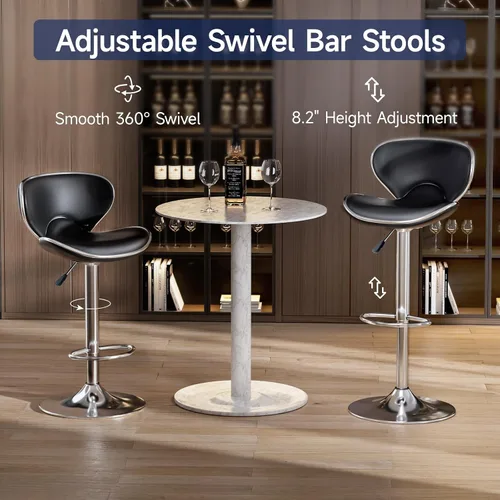 Miniatura 3 de Juego de 2 taburetes de bar, taburetes de bar giratorios ajustables para mostrador de cocina, silla de bar moderna de cuero PU de altura