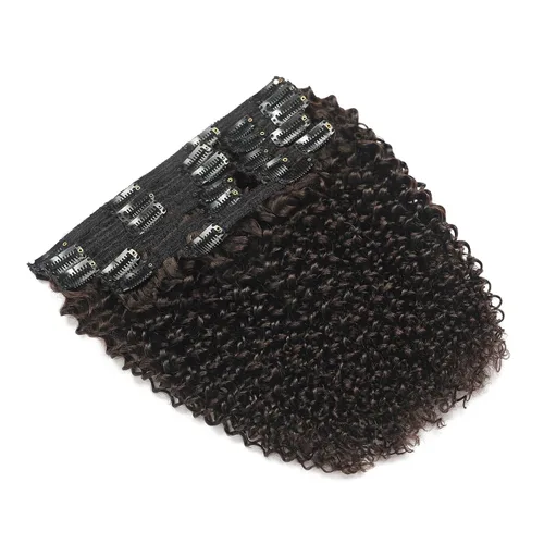 Miniatura 4 de Extensiones de cabello rizado kinky con clip para mujeres negras 14 pulgadas 2# marrón oscuro extensiones de cabello rizado con clip cabello humano