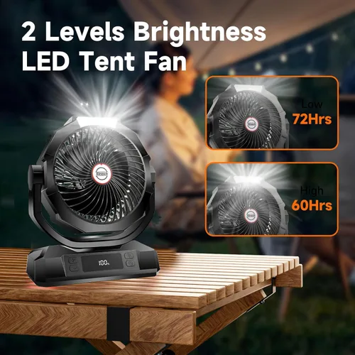 Miniatura 3 de Sireck Ventilador de campamento alimentado por batería de 40000 mAh, ventilador personal portátil de 12 pulgadas con control remoto, linterna LED, 6