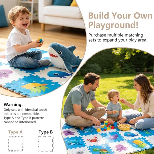 Miniatura 4 de Tapete de juego de rompecabezas, baldosas de espuma, tapete de rompecabezas de espuma para niños, tapete de juego de piso de bebé, 34 x 34 pulgadas