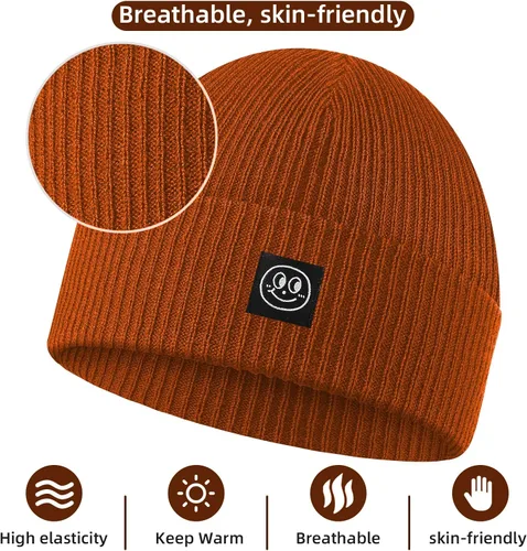 Miniatura 3 de Gorro para hombre con gorro de invierno con sonrisa, unisex, de punto, suave, cálido, con puños