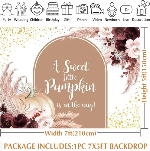 Miniatura 4 de Avezano Telón de fondo de calabaza para baby shower, estilo bohemio, pancarta de calabaza, otoño, Acción de Gracias, baby shower, 7 x 5 pies