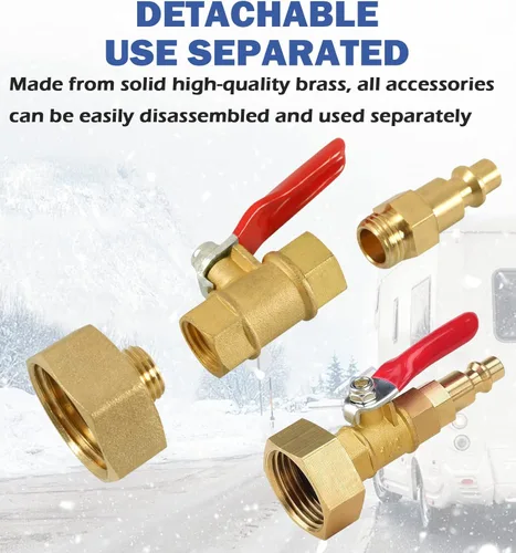 Miniatura 7 de Kit de acondicionamiento de invierno para caravana, adaptador de soplado de RV con válvula de cierre, adaptador de soplado de aspersor con enchufe