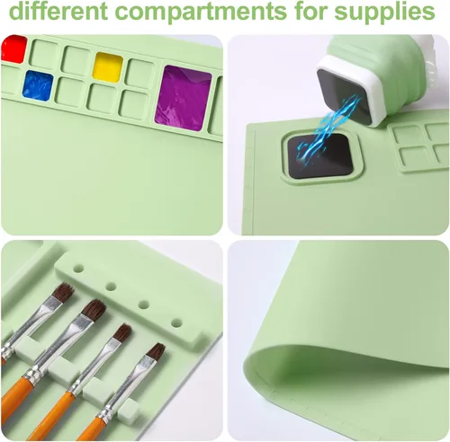 Miniatura 2 de AWOKE Tapete de pintura de silicona para protección de mesa, tapete de arte lavable de 20 x 16 pulgadas con 1 taza de agua para niños, tapete