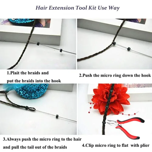 Miniatura 2 de Orgrimmar Kit de herramientas de extensión de cabello, alicates para quitar, gancho de tracción, 500 piezas de anillos de micro silicona, kit