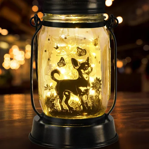 Farol solar de Chihuahua, regalo para mujeres, hombres, mamá, cumpleaños, amantes de perro Chihuahua, luz conmemorativa pérdida de mascotas,