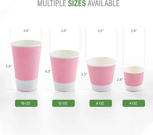 Miniatura 3 de Taza de café de papel rosa claro de 4 onzas con pared ondulada - Restaurantware