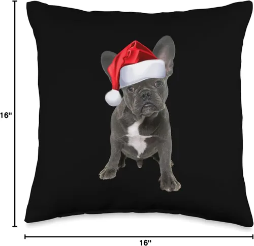 Miniatura 4 de Lindo Bulldog Francés Regalos de Navidad Lindo Bulldog Francés Camisa Cachorro Santa Sombrero Divertido Regalo de Navidad Almohada de 15.7 x 15.7