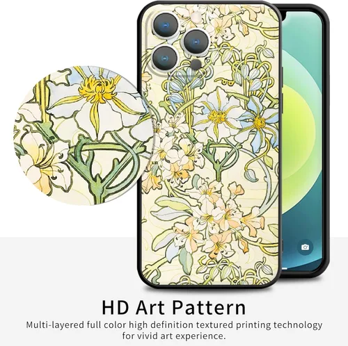 Miniatura 5 de Berkin Arts Alphonse Mucha, funda de silicona compatible con iPhone 12 Pro Max con protector de pantalla con diseño de flores florales Art Nouveau