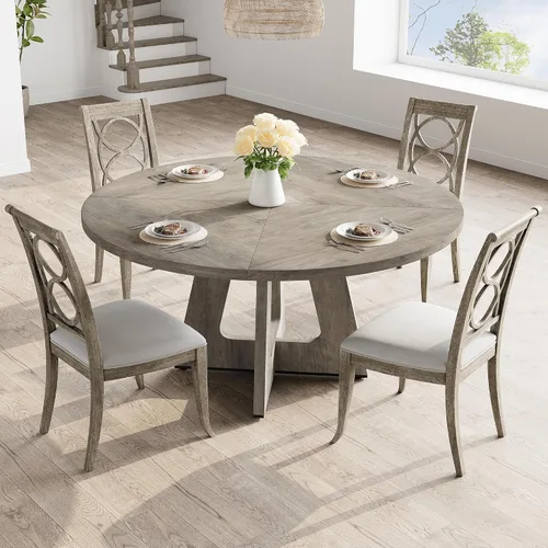 Miniatura 3 de GarveeHome Juego de mesa de comedor redonda grande de 47 pulgadas para 4 a 6, mesa de comedor de granja con parte superior y patas de madera