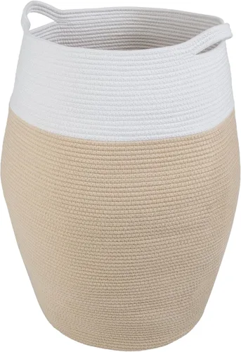Miniatura 8 de Home-Complete - Cesta de lavandería curvada de cuerda de algodón con asas para sala de estar, dormitorio, baño, guardería y cuarto de servicio (gris)
