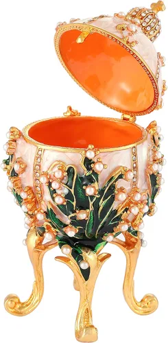 Miniatura 3 de Faberge - Cajas de joyería para baratijas, adornos con bisagras, colección de artesanía antigua, regalo de lujo para decoración del hogar 003Blanco