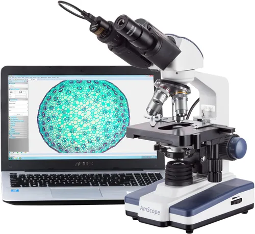 Miniatura 4 de AmScope B120B-E - Microscopio compuesto binocular Siedentopf digital, aumento 40X-2000X, campo brillante, iluminación LED, condensador Abbe, etapa