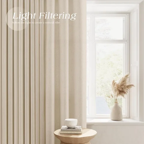 Miniatura 3 de Cortinas de lino beige de abedul de 84 pulgadas de largo para sala de estar, cortina semitransparente filtrante de luz de lujo, decoración moderna