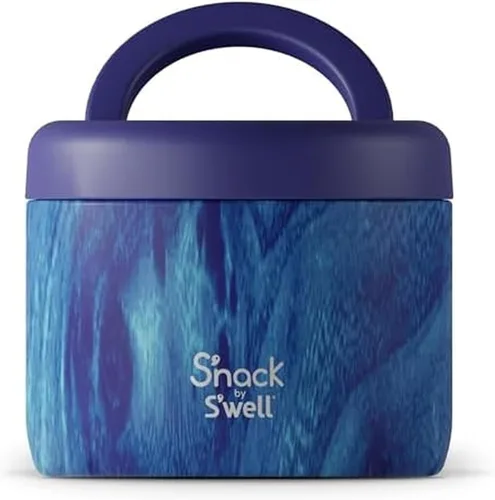 S'nack by S'well - Recipiente de alimentos de acero inoxidable, 24 onzas, bosque azul, cuencos aislados de doble capa, sin BPA