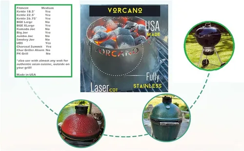 Miniatura 5 de Vorcano BBQ Brand - Cono de parrilla de carbón Vortex de acero inoxidable compatible con hervidor Weber, huevo verde grande, Kamado Joe