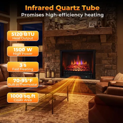Miniatura 3 de Tangkula Juego de troncos de chimenea eléctrica de 26 pulgadas, 1500QW, con llama y brillo ajustables, control remoto/WiFi, asistente de Alexa
