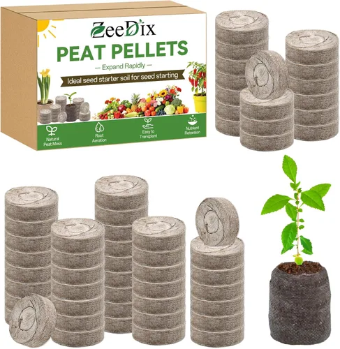Miniatura 15 de ZeeDix 55 unidades de 1.181 in de fibra comprimida de pellets de turba, iniciadores de semillas de plantas de suelo, tapones de vivero, paleta, 300