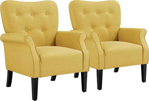 Miniatura 14 de Yaheetech Sillón moderno, silla decorativa de mediados de siglo con patas de madera resistentes y respaldo alto para espacios pequeños, sofá Azul