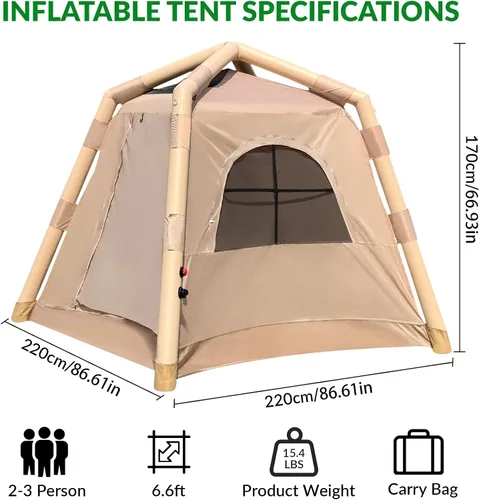 Miniatura 5 de JUST-V Tienda de campaña inflable Oxford Air Glamping impermeable para acampar adultos 2-4 personas al aire libre inflable tienda de campaña