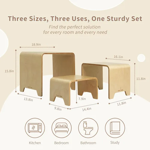 Miniatura 6 de Damoch Family® Montessori - Juego de taburetes para niños 3 en 1, mesa y sillas Bentwood para niños, anidación y destete, mesa y taburetes apilables