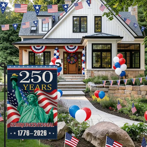 Miniatura 3 de Bandera de jardín de Estados Unidos del 250 aniversario, pancarta patriótica de doble cara para exteriores, decoración de bandera estadounidense