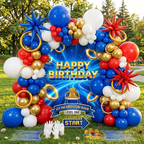 Miniatura 5 de Kit de guirnalda de arco de globos de oro azul con globos de estrella para decoración temática de superhéroes, decoración de cumpleaños para niños