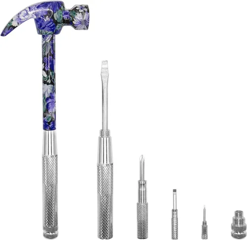 Kit de martillo floral 6 en 1, juego multifuncional con destornillador cruzado y plano, mini regalo portátil Púrpura