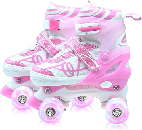 Patines de ruedas para niños, patines ajustables para jóvenes y adolescentes de 5 a 8 años, 8 a 12 y 12 a 14 años, con ruedas iluminadas, patines