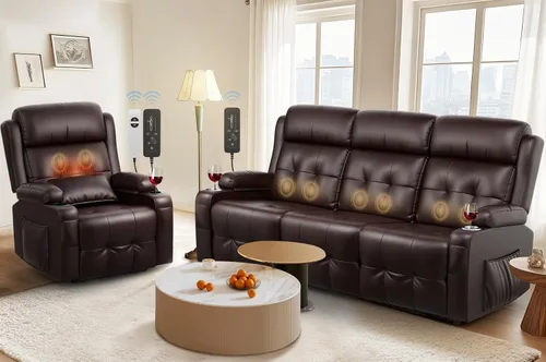 Miniatura 15 de Sofá reclinable de dos plazas, sofá reclinable de masaje de gran capacidad, silla de dos plazas para RV con espacio de almacenamiento, portavasos