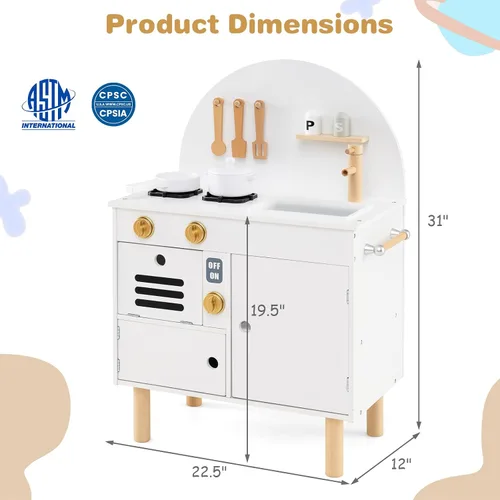 Miniatura 7 de Costzon Juego de cocina para niños, cocina con estufas, grifo, fregadero, microondas, gabinete, horno y accesorios de cocina, cocina de madera
