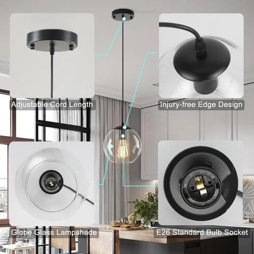 Miniatura 4 de Lámpara Colgante de Globo, Accesorio de Iluminación Colgante Moderno, Candelabro Clásico en Racimo con Pantallas de Vidrio Transparente