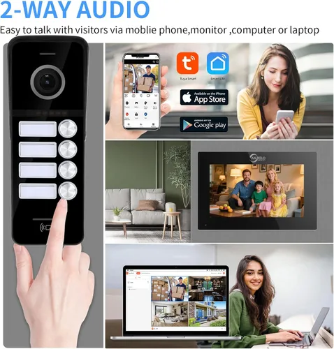 Miniatura 3 de ANJIELO SMART Sistema de intercomunicación con timbre de video con cable, 4 unidades familiares de 7 pulgadas, desbloqueo 3 en 1, detección