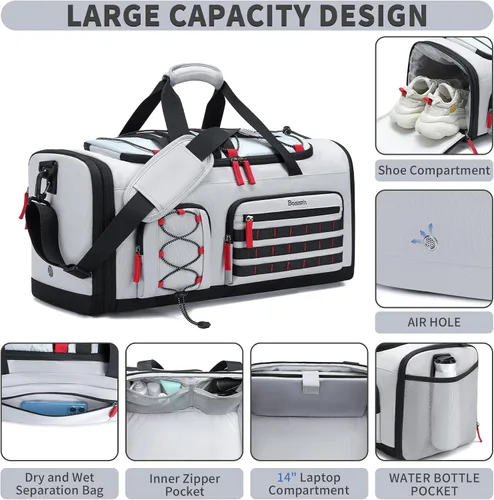 Miniatura 3 de Bosstin Bolsa de gimnasio para hombres y mujeres, 45L de viaje, bolsa de lona deportiva, mochila de viaje para gimnasio y fin de semana