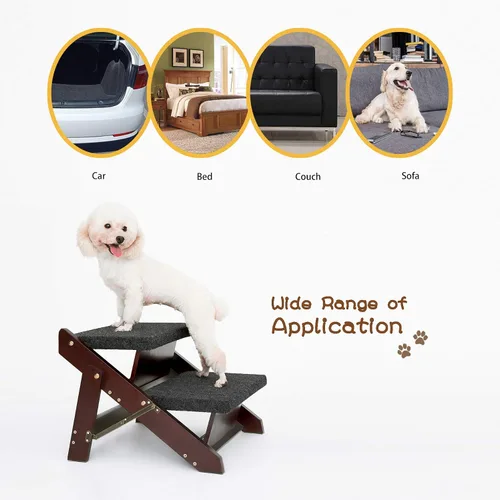 Miniatura 8 de MEWANG - Escaleras de madera para mascotas/escalones para mascotas, escaleras plegables 2 en 1 y rampa para camas y autos, escalera portátil
