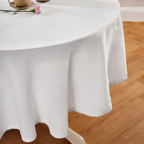 Miniatura 2 de Solino Home Mantel redondo de lino blanco, 60 pulgadas, mantel redondo de lino 100% puro, lino europeo, lavable a máquina para verano, 4 de julio
