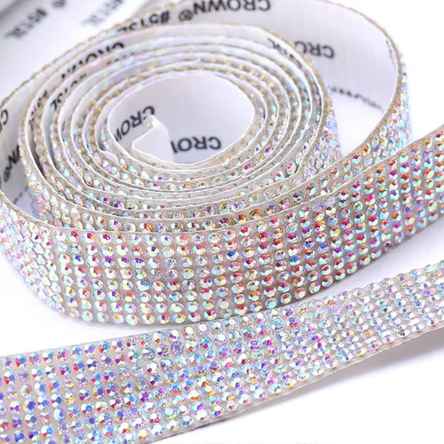 Miniatura 3 de 4 rollos de cinta autoadhesiva con diamantes de imitación y cristal Bling con tiras adhesivas de 2 mm para manualidades, bodas, cumpleaños, fiestas