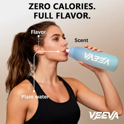 Miniatura 2 de VEEVA Botella de agua perfumada (34 onzas) con 3 cápsulas aromáticas + pajita. A prueba de fugas, sin BPA, funciona con carbonatación. Perfecta