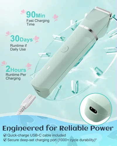 Miniatura 5 de Maquinilla de afeitar eléctrica impermeable para bikini para mujeres, afeitadora de vello púbico, afeitadora recargable con cuchillas cerámicas