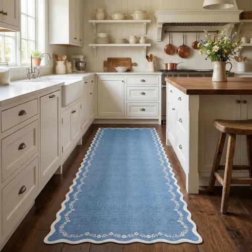 Miniatura 43 de GarveeHome Alfombra de entrada festoneada, 2 x 3, color azul sólido, lavable, alfombra floral para entrada interior, alfombra floral antideslizante