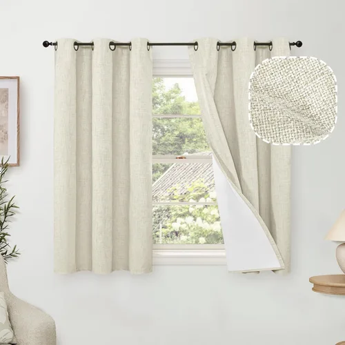 Miniatura 73 de Cortinas Opacas de Lino Azul Bebé para Guardería de 40 Pulgadas de Largo, 2 Paneles, Cortinas Cortas con Aislamiento Térmico Boho de Bloqueo Total