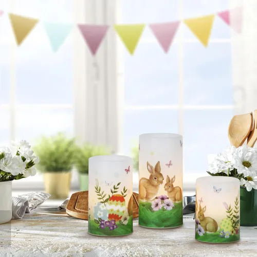 Miniatura 6 de Wondise Velas sin llama de conejo de Pascua con temporizador de 6 horas, velas de pilar a pilas con huevos de Pascua, lirios, velas LED parpadeantes