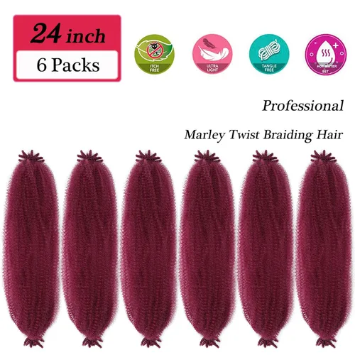 Miniatura 2 de Cabello afro trenzado elástico de 24 pulgadas, cabello Marley para rastas sintéticas, cabello trenzado estilo Marley Twist color rojo burdeos