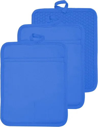 Miniatura 23 de Soporte para olla de horno con bolsillo, de algodón, resistente al calor, para cocina, almohadilla caliente, guantes de horno para cocinar y Gris