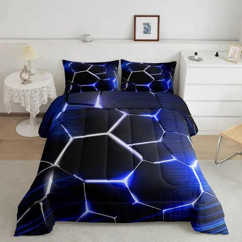 Miniatura 45 de Feelyou Juego de edredón de nido de abeja, edredón hexagonal rojo degradado para niños, niñas, adolescentes, juego de ropa de cama geométrico, Multi