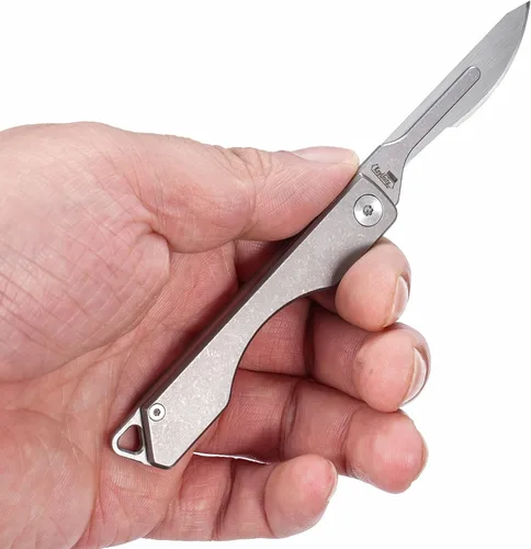 Miniatura 2 de KeyUnity KK01 Cuchillo plegable de titanio, cuchillo de bolsillo EDC con hoja reemplazable #24, para caza al aire libre, campamento, pesca