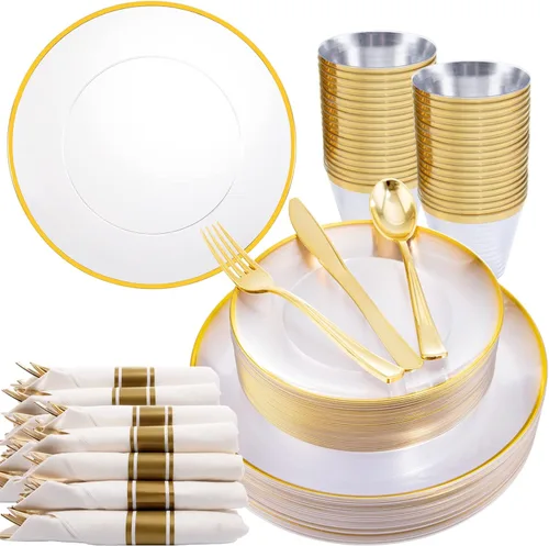 Miniatura 10 de Rubtlamp 125 piezas de platos de plástico de Navidad, platos rojos de plástico con árbol de Navidad nevado, vajilla desechable de Navidad incluye 25