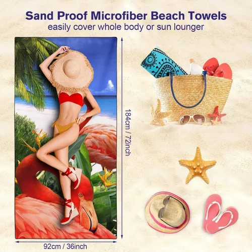 Miniatura 4 de Toalla de playa de gran tamaño de secado rápido, sin arena, toallas de playa de microfibra ligera para natación, piscina, camping, viajes, flamenco