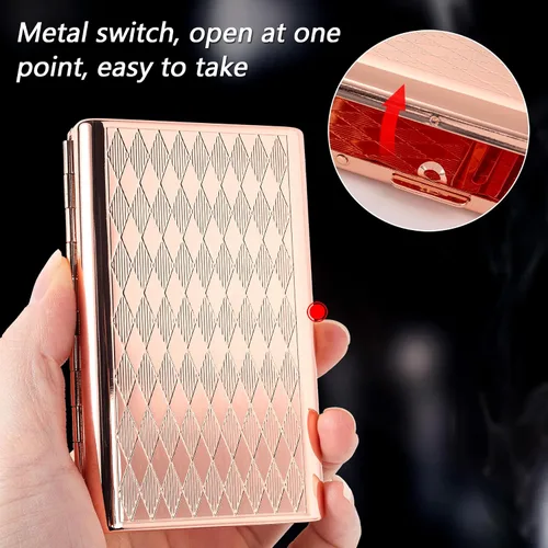 Miniatura 5 de Estuche Goshentech Retro de Metal en Forma de Rombos con Patrón Espacial, Capacidad para 14, Metal Chapado en Oro Rosa, Doble Cara, Estuche